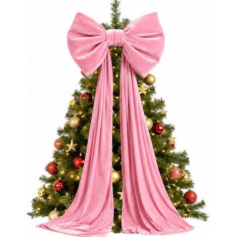 Nœud de sapin de Noël surdimensionné en velours avec traîne en velours rouge, décoration de fête de Noël 40180cm