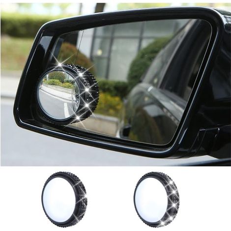 2Pcs Specchio di Cristallo blind-spot, vista posteriore Specchio Angolo per il Side-Car con Strass, Specchio Rotondo A 360°, Regolabile in HD per la Vista Posteriore della Vettura, Grande punto cieco (1/5)