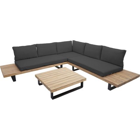 Mobili da giardino di lusso terrazza balcone divano tavolo set in legno certificato FSC cuscino grigio scuro 040003578