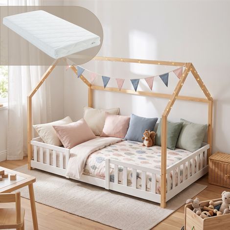 Hausbett Sisimiut mit Matratze und Rausfallschutz 120x200 cm Weiß/Natur [en.casa] (1/5)