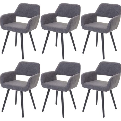 [NON UTILIZZATO] Set 6x sedie sala da pranzo soggiorno cucina HHG-429 II design retro legno tessuto grigio gambe scure