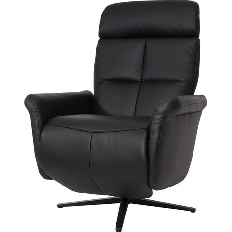 Relaxsessel HHG-378, Design Fernsehsessel TV-Sessel Liegesessel, Liegefunktion drehbar, Voll-Leder schwarz