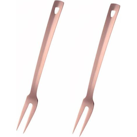 BelleRise - Fourchettes à barbecue en acier inoxydable, longues, 31 cm de long, lot de 2, or rose. (1/2)
