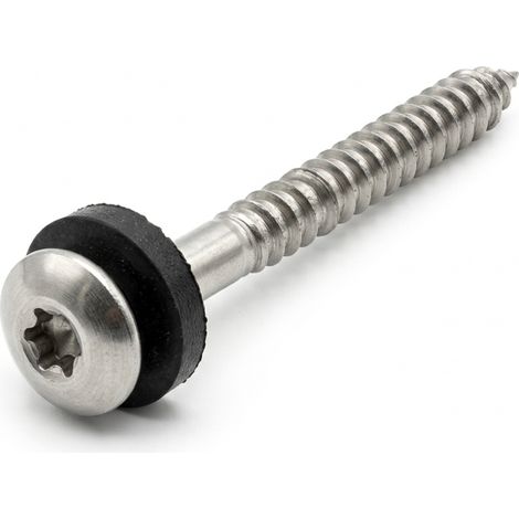 50 Vis à Bois Tête Fraisée Bombée Six Lobes + Rondelle Epdm D. 20 4.5 x 100 mm - Type DIN 7995 - Inox A2 - D-Work