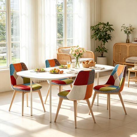Juego de 4 sillas de comedor modernas, con asientos acolchados y elegantes patas de madera sillas funcionales y estéticas (solo 4 sillas disponibles). (1/5)