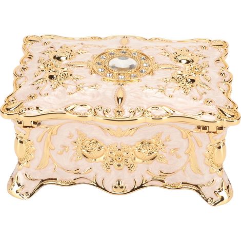 Boîte à bijoux élégante en alliage zinc doré et blanc, style vintage européen avec doublure velours, idée cadeau anniversaire (1/5)