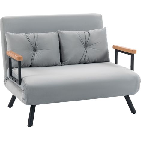HOMCOM sofá cama plegable de 2 plazas 4 en 1, tapizado en terciopelo con respaldo ajustable de 5 niveles y almohadas acolchadas, 102x73x81 cm, gris