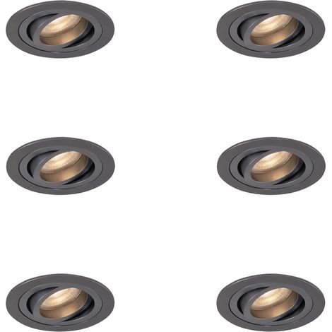 Set of 6 Modern Recessed Spotlights Gunmetal GU10 50mm Round Tiltable - Rondoo
