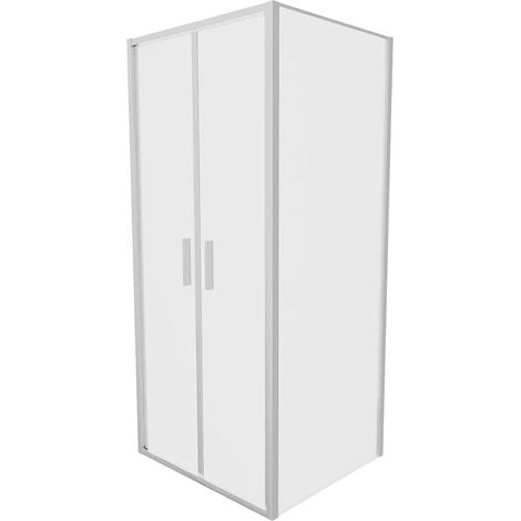 Cabine de douche Slim 90x100cm avec porte Saloon et paroi fixe Profils chromés et verre opaque 6mm h190 Mod. Portofino