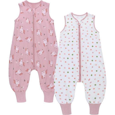 Lot de 2 Sac de Couchage pour Bébé, 0.5 Tog Gigoteuse D'été à Pieds sans Manches pour Fille Garçon, Turbulette 100% Coton (1/5)