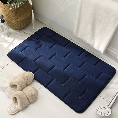 Tapis de bain en mousse à mémoire de forme antidérapante, tapis de bain absorbant, tapis de bain lavable, tapis de douche de salle de bains 50  80cm (bleu caché)