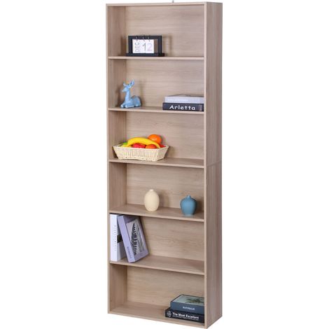 Relaxdays bookcase, HxWxD: 178.5 x 60 x 24 cm, 6 compartments, adjustable shelves, freestanding living-room shelf, oak