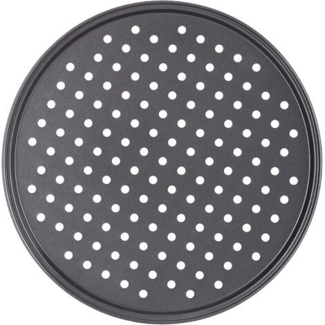 Plaque à pizza, lot de 4, ronde, perforée, antiadhésive, flammée, acier, moule, ∅ 32 cm, anthracite