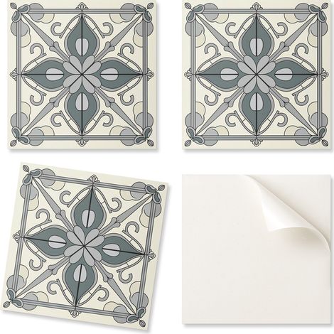 Baldosas de vinilo autoadhesivas con estampado decorativo floral y adornos, 20x20x20 cm.