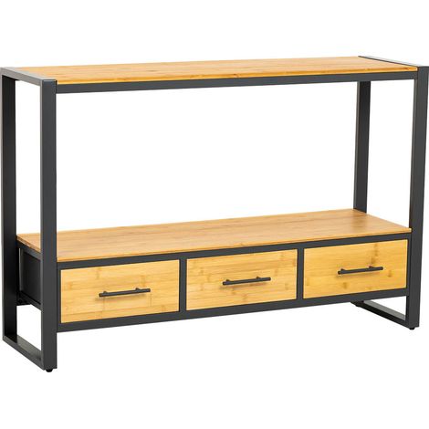 Recibidor de metal y madera 3 cajones, marrón120x35x79,5h cm (1/5)