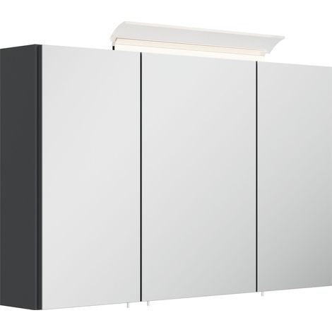 Spiegelschrank 100cm inkl. Design LED-Lampe und Glasböden grafit