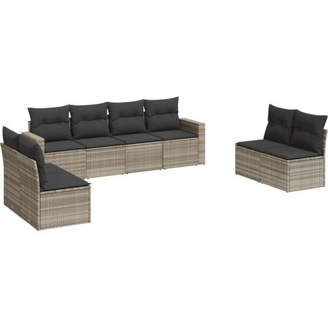 Set de sofás de jardín 8 pzas y cojines ratán sintético gris vidaXL (1/3)