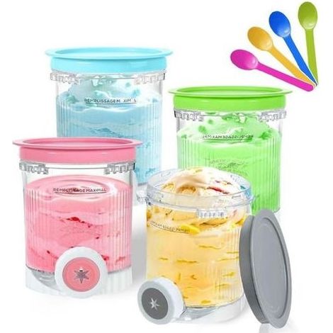 For 4 pieces Ninja Swirl mi conteneur 480 ml container to cream iced for sorbetières Ninja mi series NC701 and NC700 - Without BPA washable to the washes-dishes(pack of 4 with spoons colored) (1/5)