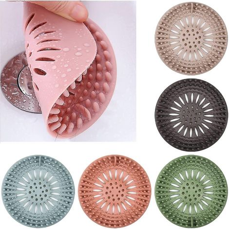 Lot de 5 filtres à cheveux pour bonde de douche, bouchons en silicone pour baignoire et lavabo, couvercles de bonde de douche. (1/5)