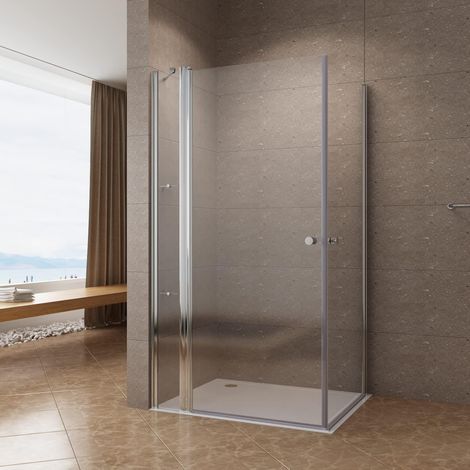 Duschkabine Eckeinstieg Rahmenlos Eckdusche Duschwand Glas Duschtür mit Festteil Pendeltür Drehtür mit Nebenteil  Hebe Senk Echtglas 6 mm NANO Beschichtung 25.120x100x197cm (1/5)