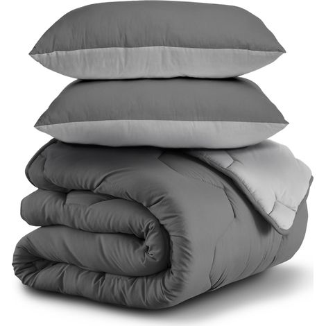 Piumino 220x240 cm biface grigio chiaro e grigio 300 gr ABBY + 2 cuscini (1/5)
