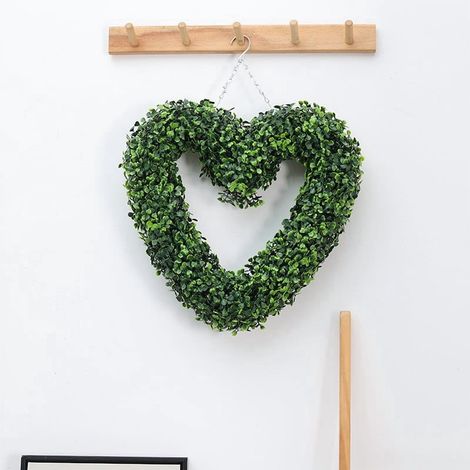 Guirlande En Forme De Cœur - Feuillage Artificiel Bois De Buis - Décoration Murale Pour Porte Intérieure Extérieure - Idéal Saint-Valentin Mariage - 1 Pièce (1/4)