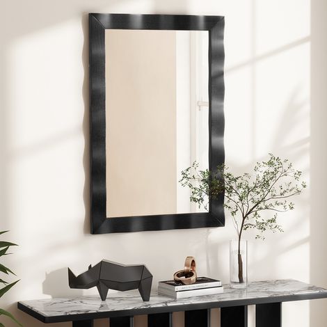Miroir Mural 106x71,5CM Bois Caoutchouc Style Rustique Noir CW24840 (1/3)