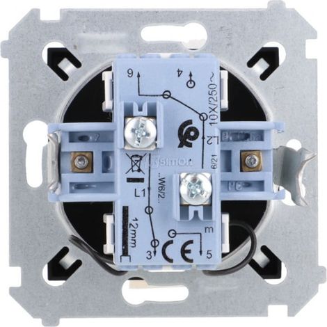 Simon 54 Interruptor doble para escaleras con iluminaci贸n (m贸dulo) 10AX 250V terminales de tornillo negro mate DW6/2L.01/49