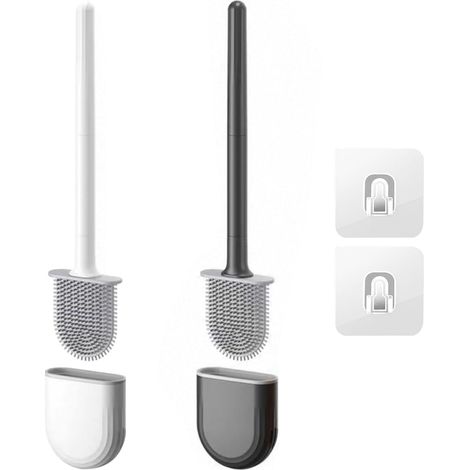 2 Brosse WC Silicone, Plate Anti-Goutte, Support Mural Ou Sol, Séchage Rapide, Pour Salle De Bain (1/5)