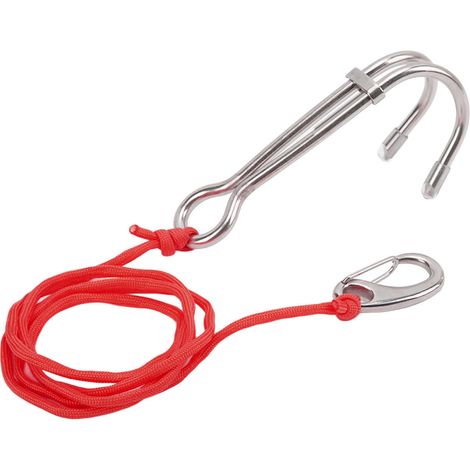 Crochet de dérive double en acier inoxydable avec ligne pour plongée en grotte (rouge) (1/5)
