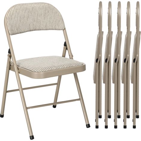 Ensemble de 6 chaises pliantes modernes en acier et polyester, 45 x 46 x 78 cm, beige (1/5)