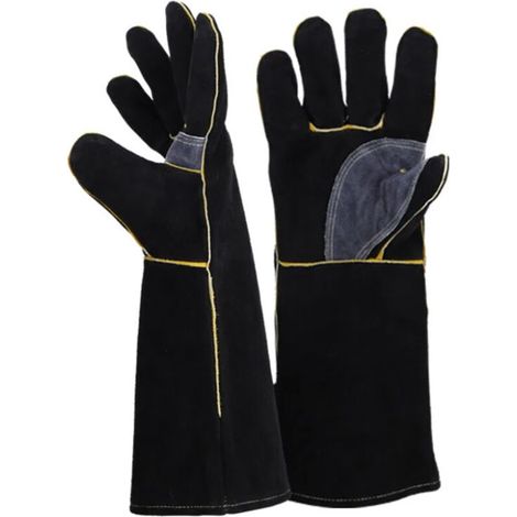 Lntyq Gants résistants au feu et à la chaleur extrêmes, cuir avec coutures en kevlar, parfaits pour cheminée, poêle, four, grill, soudage, barbecue, mig, support à marmite, traitement des animaux(14 p (1/5)