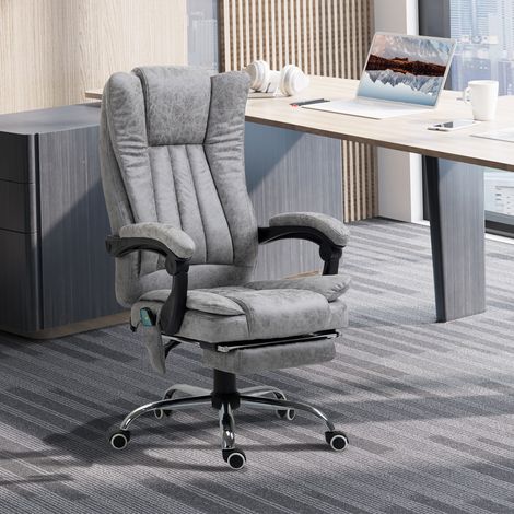 HOMCOM Fauteuil de bureau massant chauffant fauteuil bureau confortable hauteur réglable dossier inclinable repose-pied revêtement synthétique gris