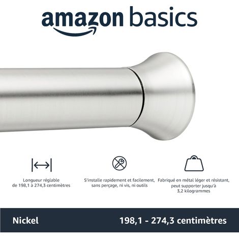 Tringle de rideau de douche extensible et ajustable, nickel, 198 à 274 cm (1/5)