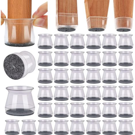 40 protections de sol pour pieds de chaise - Patins en silicone - Transparent - Taille L - Compatible avec les sols en bois de 3,3 cm à 5 cm