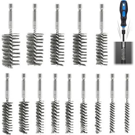 Wire Brush for Drill, 14Pcs Stainless Steel Cylindrical Wire Brushes 8-25mm with Hex Shank, Cleaning Brush for Impact Sander and Drill (1/5)