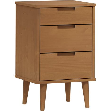 Mesita de noche con 3 cajones 40 x 35 x 65 cm madera pino marrón DEC034151