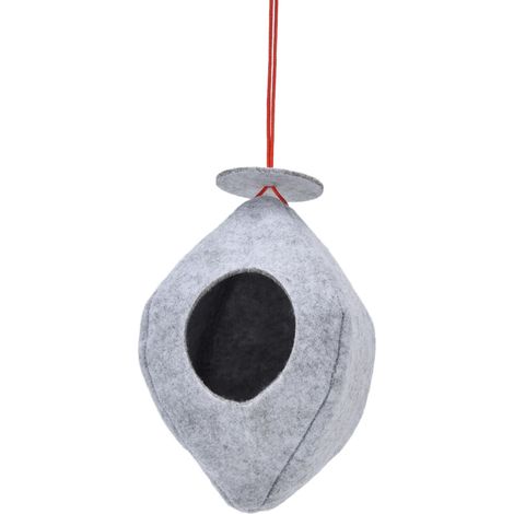 Mangeoire suspendue en feutre gris clair, ronde et élégante, avec cordon, idéale pour jardin, cour ou balcon. (1/5)