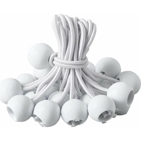 Tendeur Bache, Tendeur BouleTendeur Élastique pour Pavillon,Bâche,Camping,Tente,Rideaux Harnais d’Extension(20 Pièces Blanche-20cm ) (1/5)