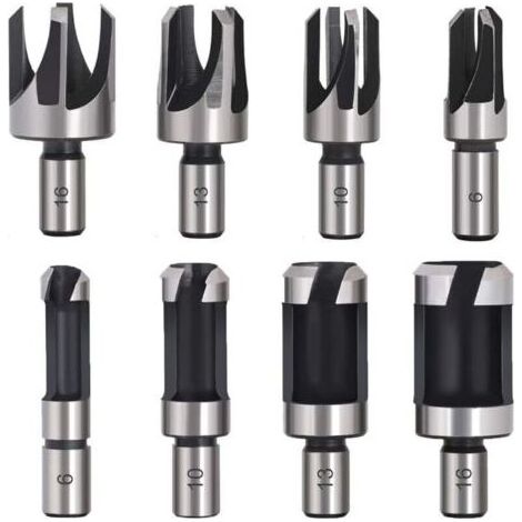Tourillon Bois 8PCS HSS Foret Bois Fraise Bouchonner Bois outil de coupe bois Mches des Bouchons Wood Plug Cutter Drill Bits 6mm /10mm/13mm/16mm Petite Fraise Bois Pour Perceuse (1/4)