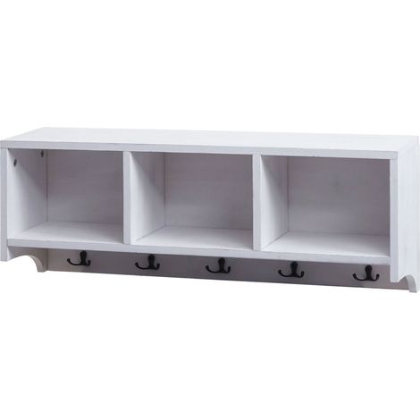 Mensola attaccapanni pensile HHG-412 MDF da legno paulonia 30x80x20cm bianco shabby