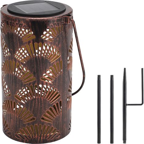 Lampe solaire d'extérieur pour allée et jardin, abat-jour en fer forgé ajouré, lanterne suspendue étanche IP65, lumière blanc chaud (1/5)