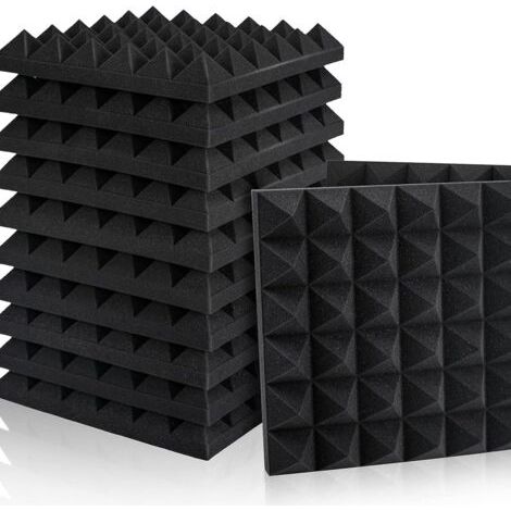 QORVA-Lot de 12 Panneaux de Mousse Acoustique,Podcasts 30 x 30 x 5 cm Mousse Anti-bruit Panneaux Acoustiques Ignifuges pour Studios D'enregistrement, Bureaux, Studios de Danse