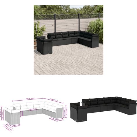 Salon de jardin 10 pcs avec coussins noir résine tressée - Salon De Jardin - Canapé Extérieur - Meuble De Jardin - Ensemble Salon De Jardin - Mobilier De Jardin - Home & Living (1/3)
