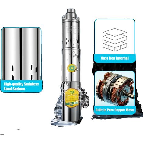 Pompe à eau solaire 24V, débit élevé 2m³/h, hauteur de levage maximale 65m, acier inoxydable durable (1/5)