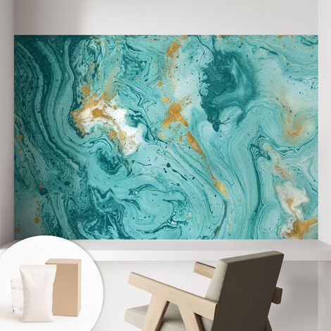 Papier peint intissé décoratif avec colle pour salon chambre et bureau Installation rapide Vagues marines 104x70 cm (1/5)