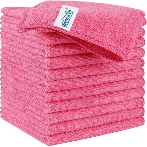 Set of 12 Pink Microfiber Cloths, Lint-Free, Scratch-Resistant, Absorbent, Reusable, for Car, Home, and Kitchen (1/5)