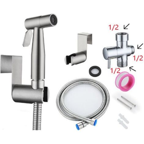 Pulvérisateur de bidet à main , kit de pulvérisation en nickel brossé en acier inoxydable, nettoyant pour couches en tissu de salle de bain, buse de douche antirouille portable (G1/2) (1/5)