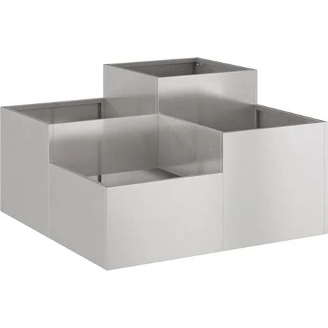 Pot de fleurs de jardin argenté, 80 x 80 x 48 cm, acier inoxydable (1/5)