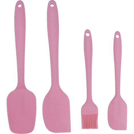 Silikonspatel-Set, 4er-Pack, hitzebeständige Küchen- und Gebäckspatel, zum Backen, Mischen, Rühren und Abschaben, Rosa (1/5)